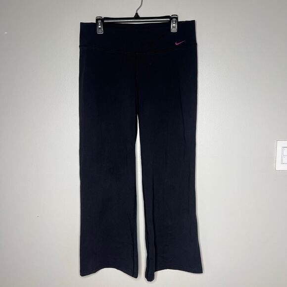 Nike Women's Dri-Fit Wide Leg Athletic Pants Leggings Black Swoosh Logo Sz Large - Picture 1 of 8